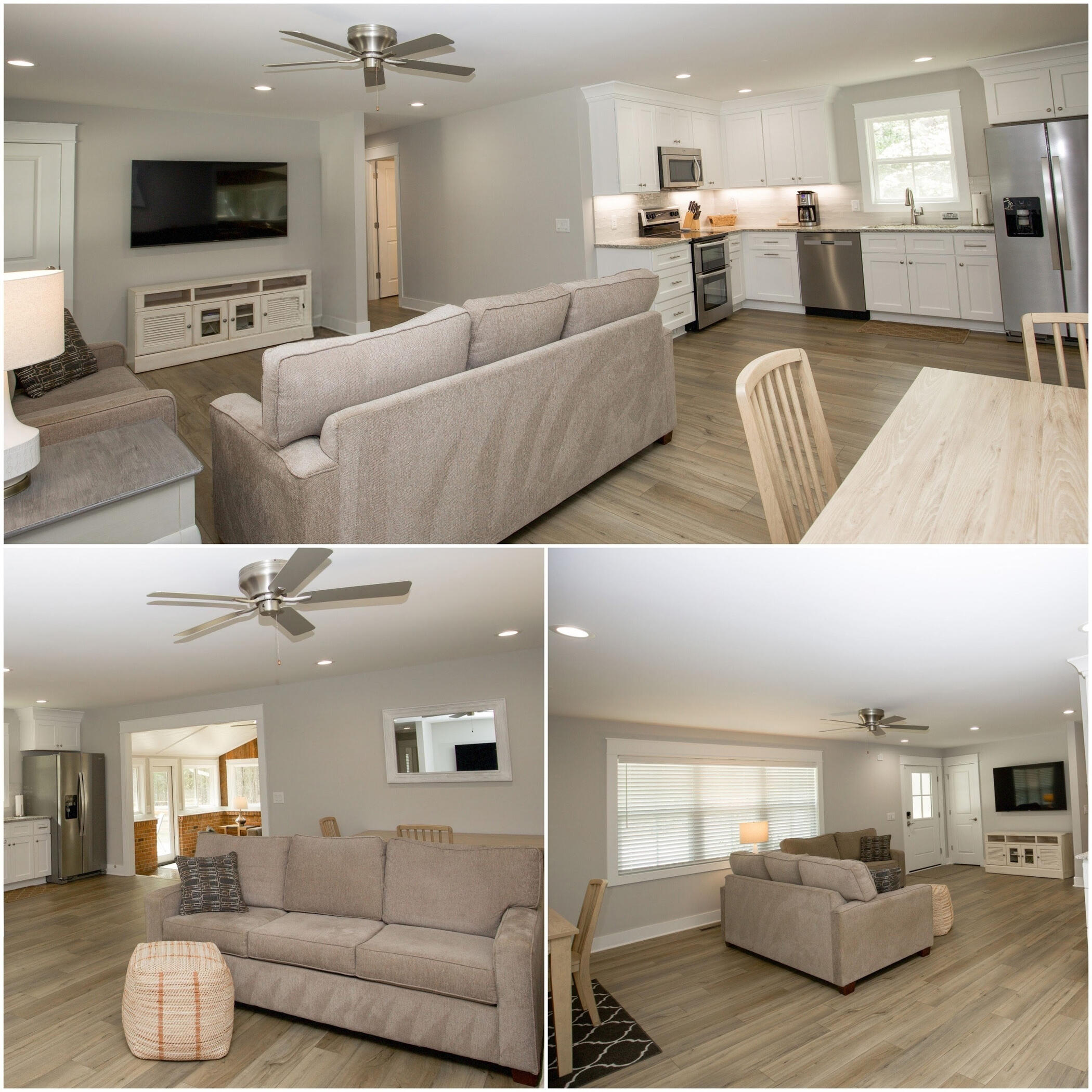 Open living and dining area at Sandhills Cottage