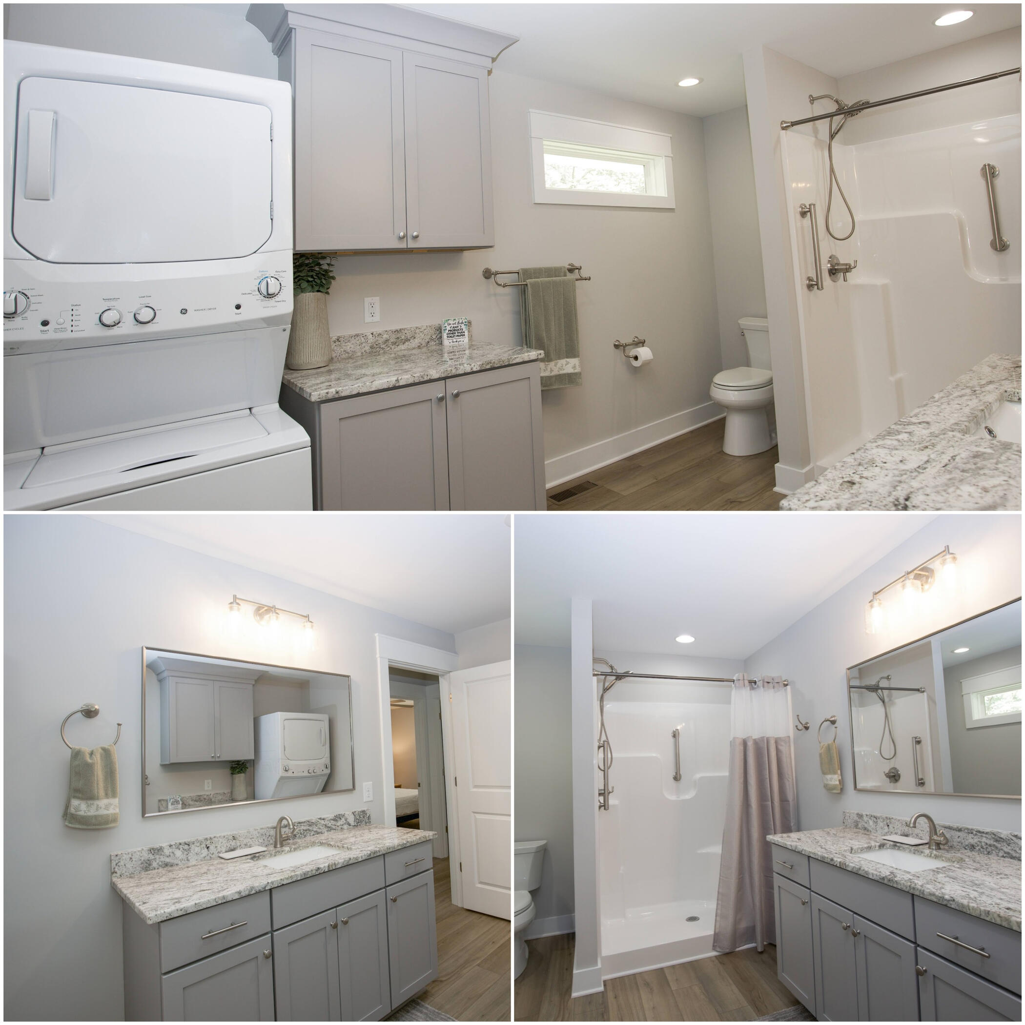 Modern bathroom and laundry at Sandhills Cottage