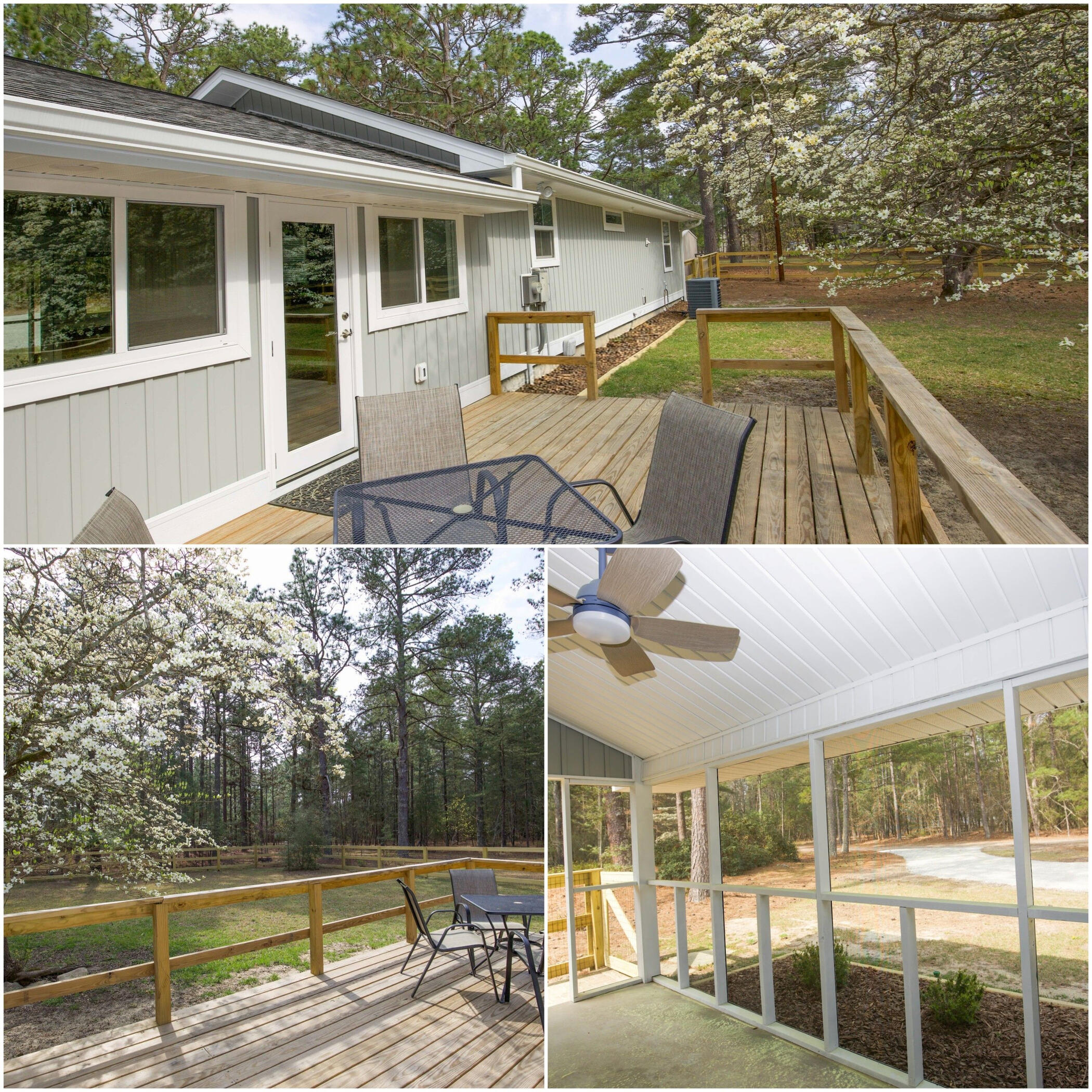 Private back deck and screened front porch overlooking wooded property
